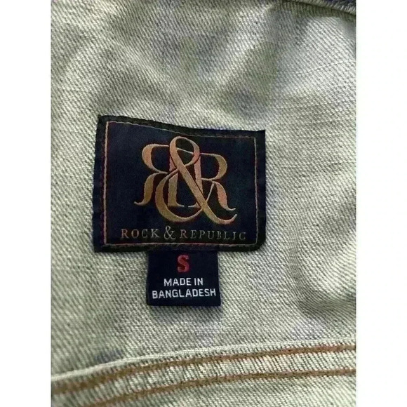 Rock & Republic Denim HITCHIKER Studded Distressed Jacket Size Small - Picture 10 of 11